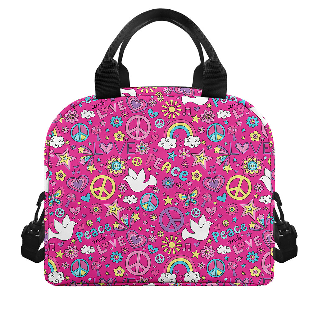 Girly Peace Sign And Love Pattern Print Insulated Lunch Bag