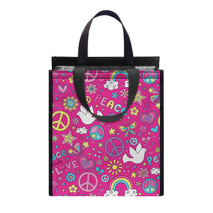 Girly Peace Sign And Love Pattern Print Insulated Lunch Tote