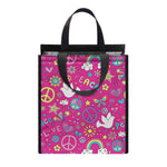 Girly Peace Sign And Love Pattern Print Insulated Lunch Tote