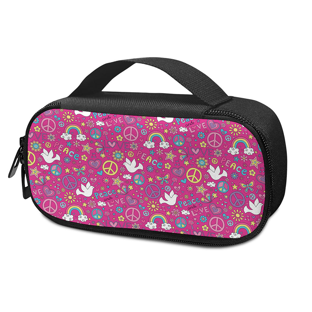 Girly Peace Sign And Love Pattern Print Insulin Cooler Travel Case