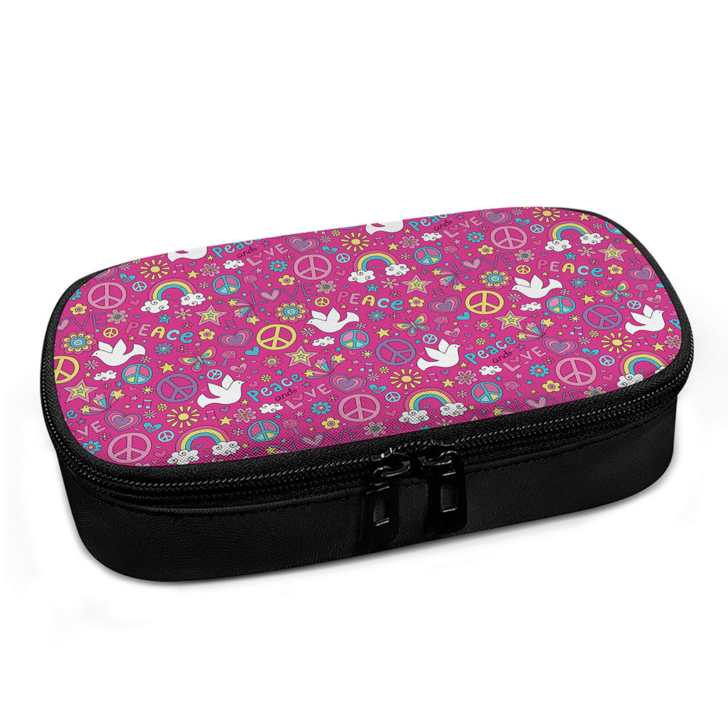 Girly Peace Sign And Love Pattern Print Insulin Cooler Travel Case