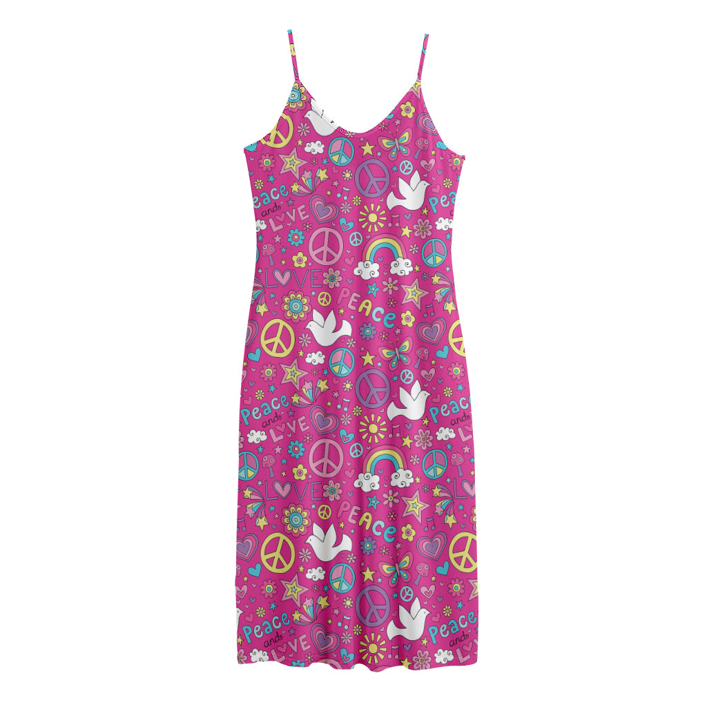 Girly Peace Sign And Love Pattern Print Jersey Midi Cami Dress