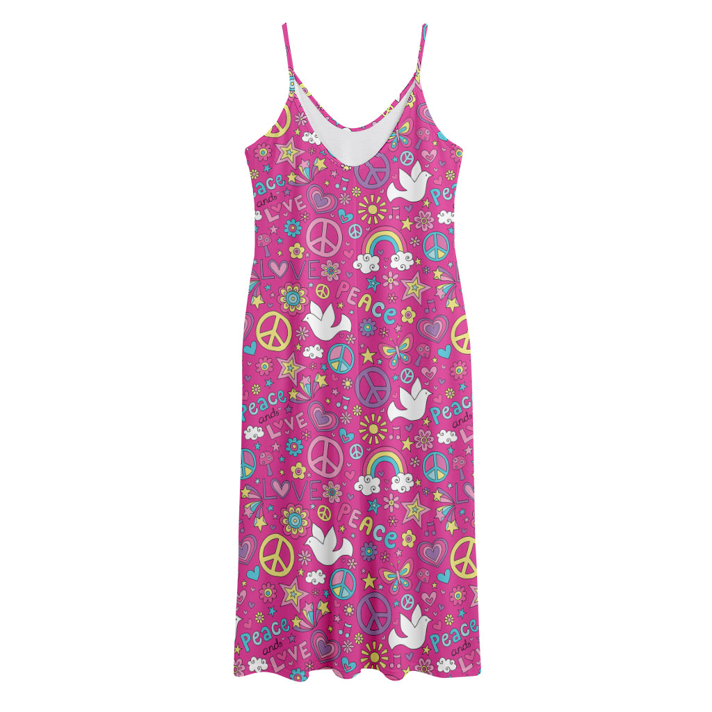 Girly Peace Sign And Love Pattern Print Jersey Midi Cami Dress