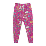 Girly Peace Sign And Love Pattern Print Jogger Pants