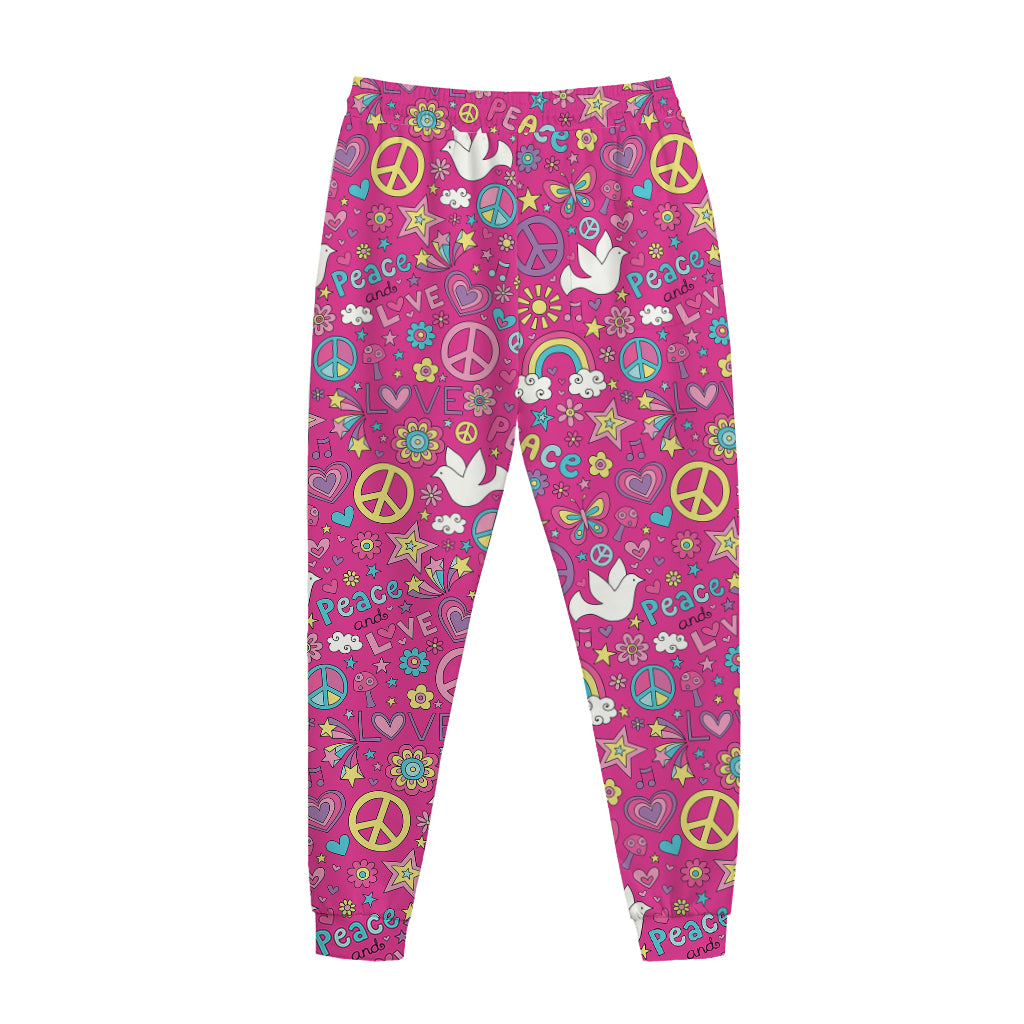 Girly Peace Sign And Love Pattern Print Jogger Pants