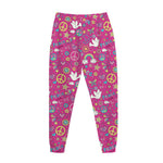 Girly Peace Sign And Love Pattern Print Jogger Pants