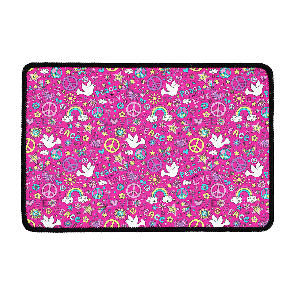Girly Peace Sign And Love Pattern Print Kitchen Mat