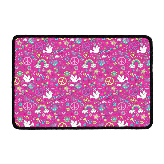 Girly Peace Sign And Love Pattern Print Kitchen Mat