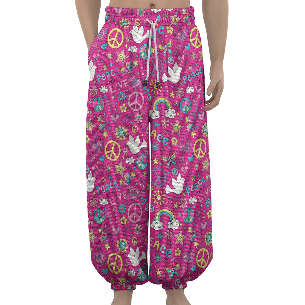 Girly Peace Sign And Love Pattern Print Lantern Pants