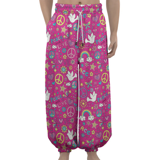 Girly Peace Sign And Love Pattern Print Lantern Pants