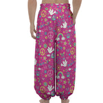 Girly Peace Sign And Love Pattern Print Lantern Pants