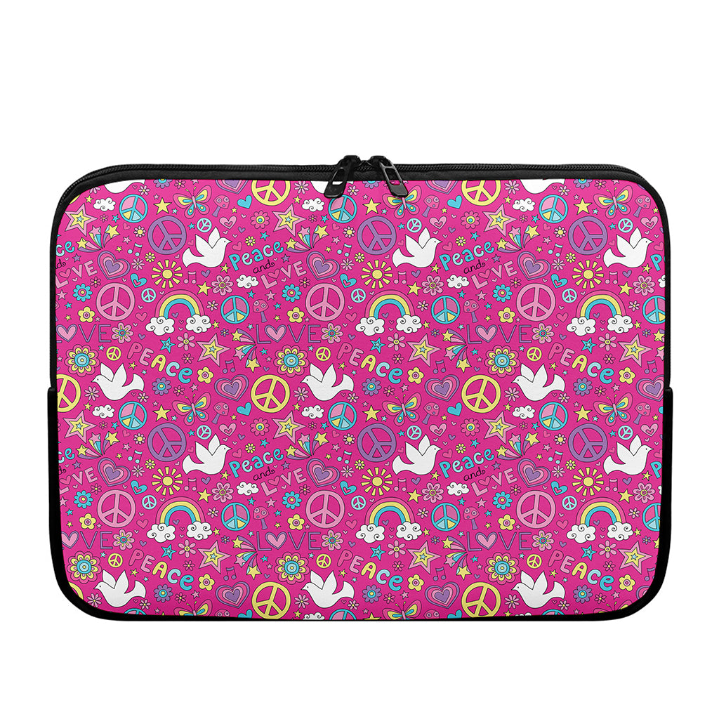 Girly Peace Sign And Love Pattern Print Laptop Sleeve