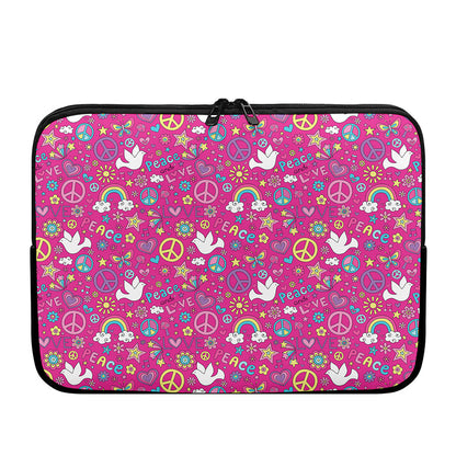 Girly Peace Sign And Love Pattern Print Laptop Sleeve