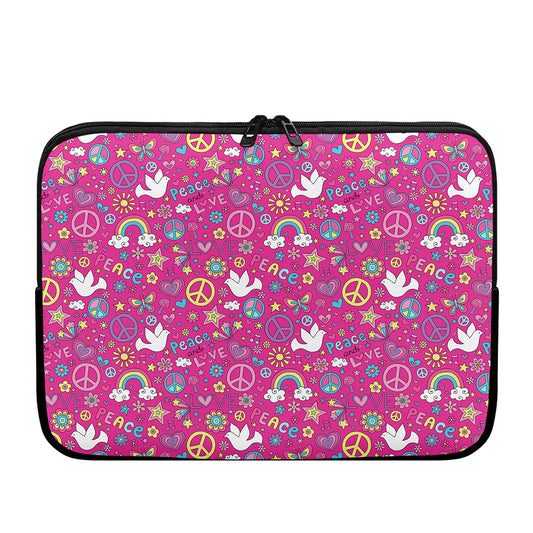 Girly Peace Sign And Love Pattern Print Laptop Sleeve