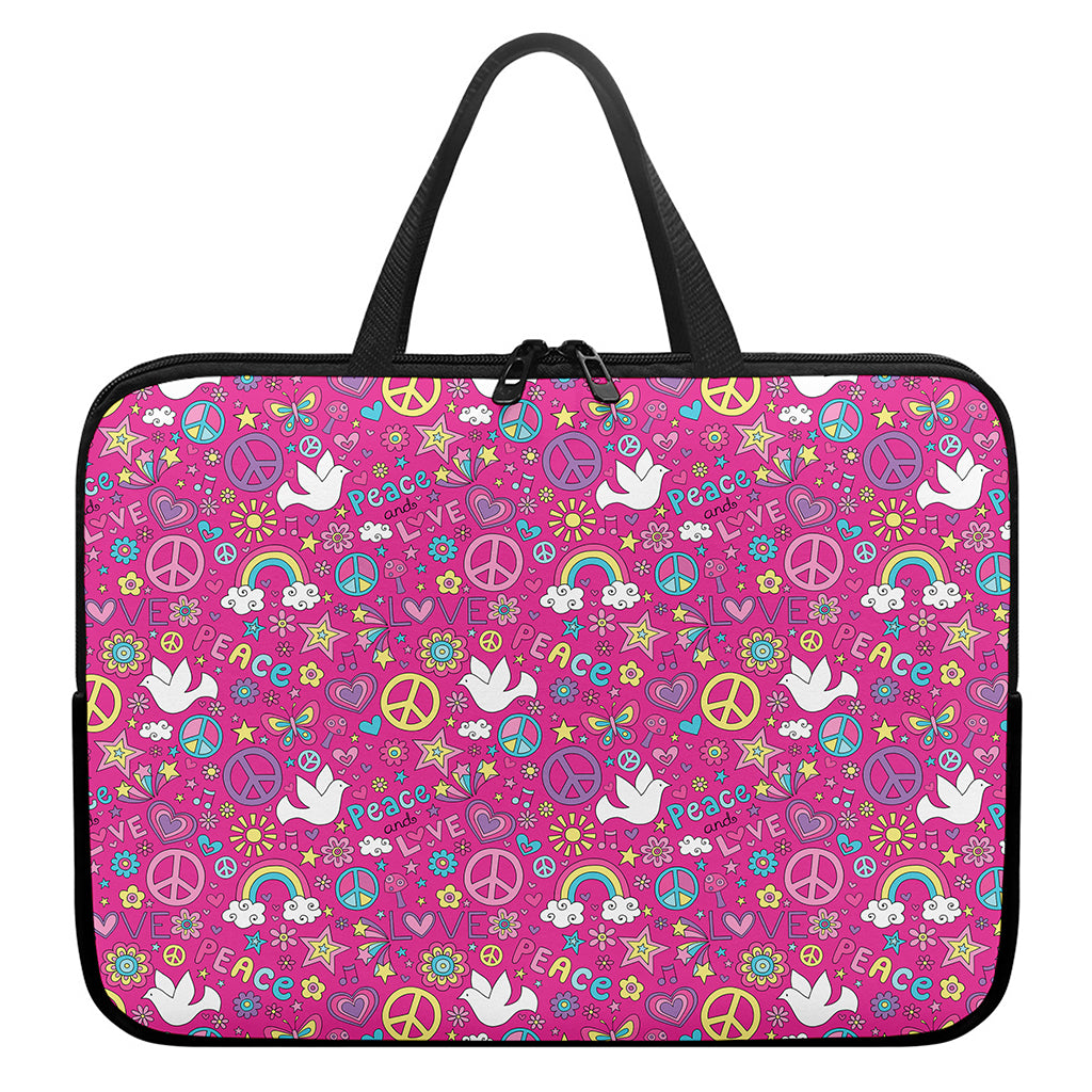 Girly Peace Sign And Love Pattern Print Laptop Sleeve With Handle
