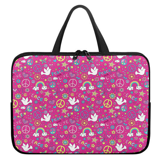 Girly Peace Sign And Love Pattern Print Laptop Sleeve With Handle