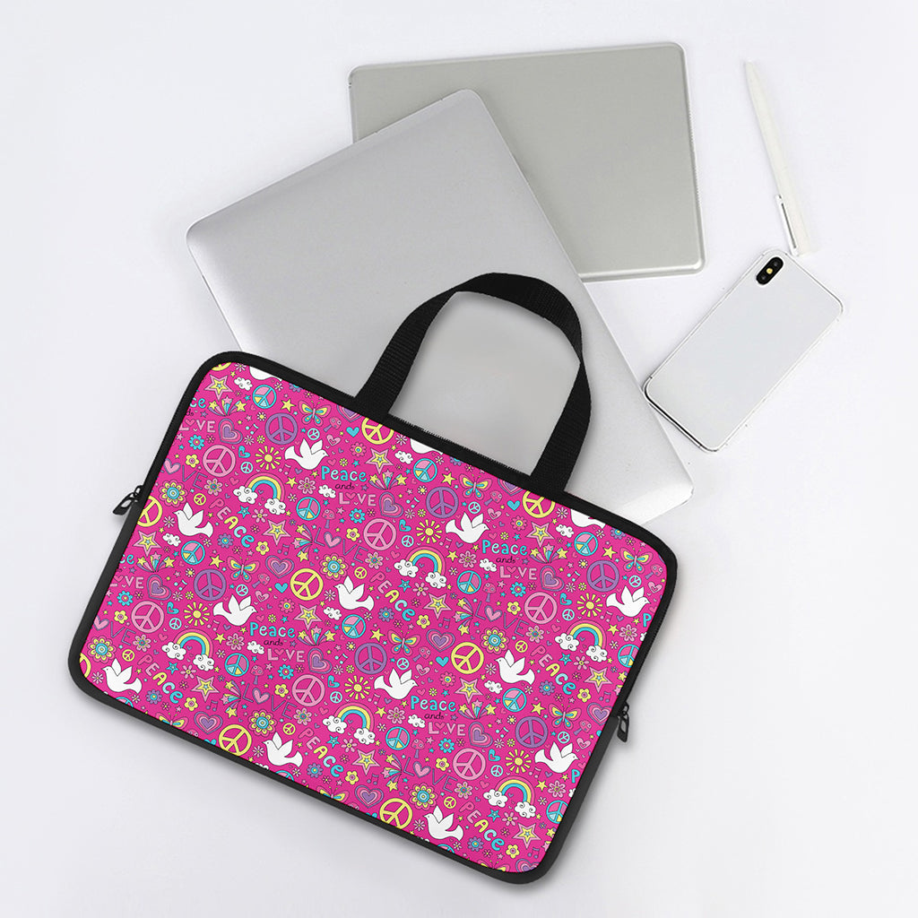 Girly Peace Sign And Love Pattern Print Laptop Sleeve With Handle