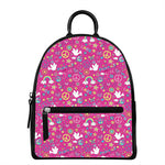 Girly Peace Sign And Love Pattern Print Leather Backpack