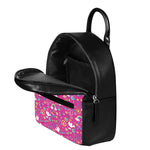 Girly Peace Sign And Love Pattern Print Leather Backpack