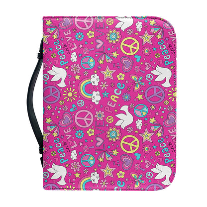 Girly Peace Sign And Love Pattern Print Leather Bible Cover