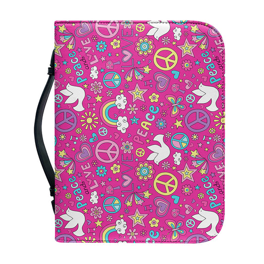 Girly Peace Sign And Love Pattern Print Leather Bible Cover