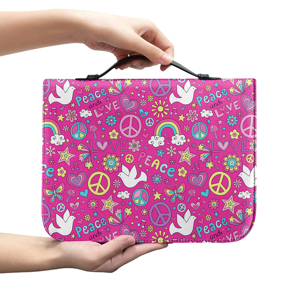 Girly Peace Sign And Love Pattern Print Leather Bible Cover