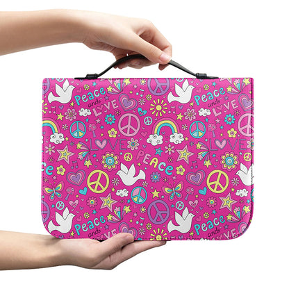 Girly Peace Sign And Love Pattern Print Leather Bible Cover