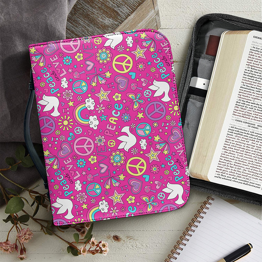 Girly Peace Sign And Love Pattern Print Leather Bible Cover
