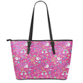 Girly Peace Sign And Love Pattern Print Leather Tote Bag With Zipper