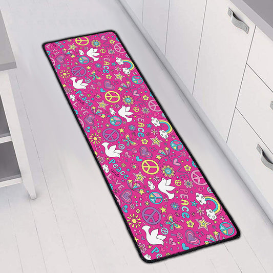 Girly Peace Sign And Love Pattern Print Long Kitchen Mat
