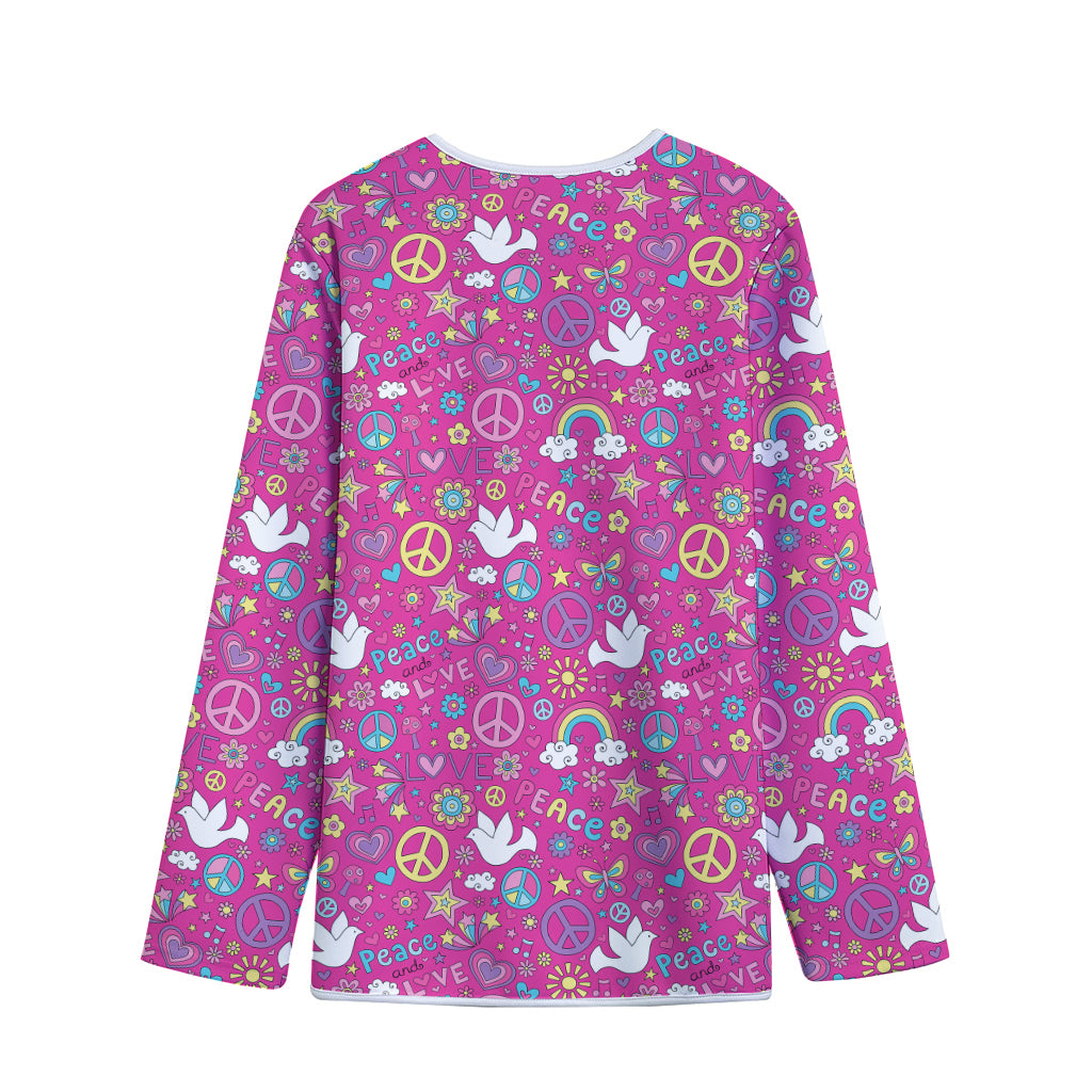 Girly Peace Sign And Love Pattern Print Long Sleeve Short Coat