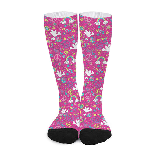 Girly Peace Sign And Love Pattern Print Long Socks