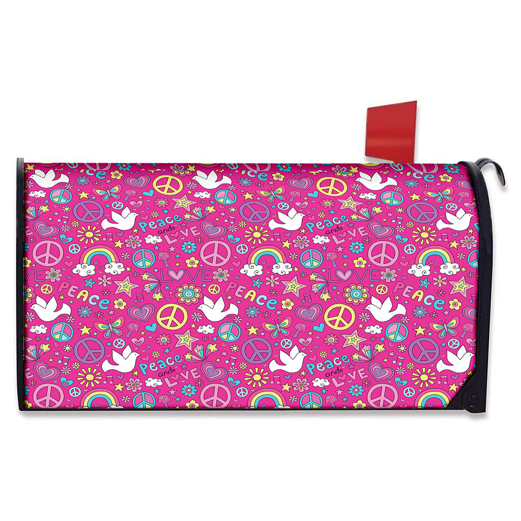 Girly Peace Sign And Love Pattern Print Mailbox Cover