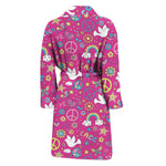Girly Peace Sign And Love Pattern Print Men's Bathrobe
