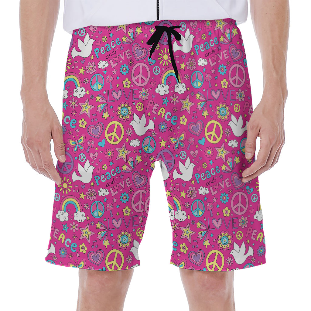 Girly Peace Sign And Love Pattern Print Men's Beach Shorts
