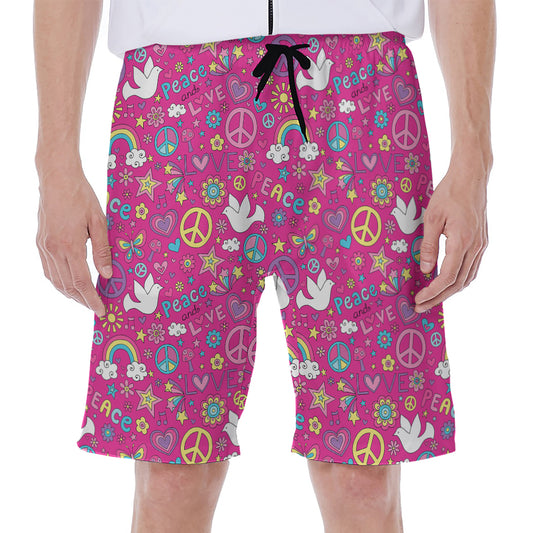 Girly Peace Sign And Love Pattern Print Men's Beach Shorts