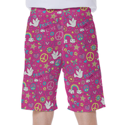 Girly Peace Sign And Love Pattern Print Men's Beach Shorts