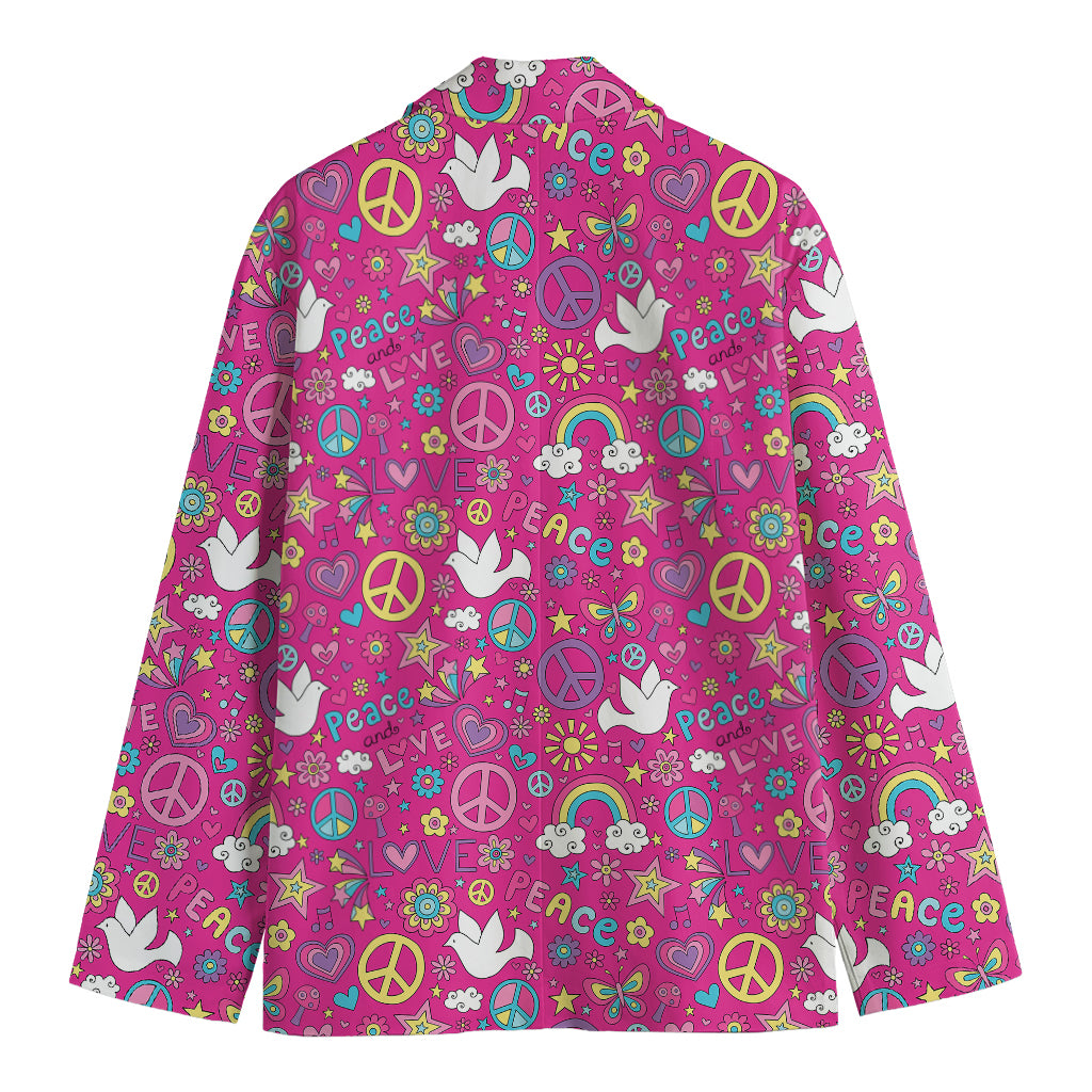 Girly Peace Sign And Love Pattern Print Men's Blazer