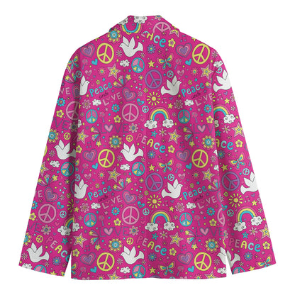 Girly Peace Sign And Love Pattern Print Men's Blazer