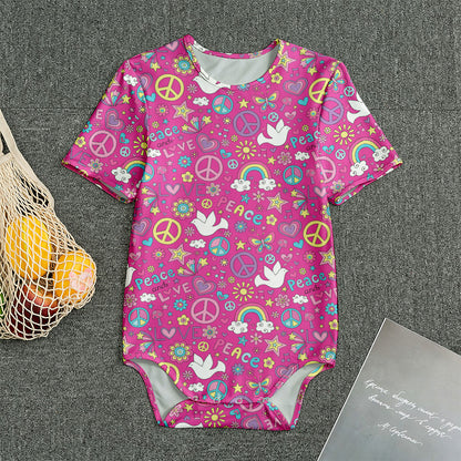 Girly Peace Sign And Love Pattern Print Men's Bodysuit
