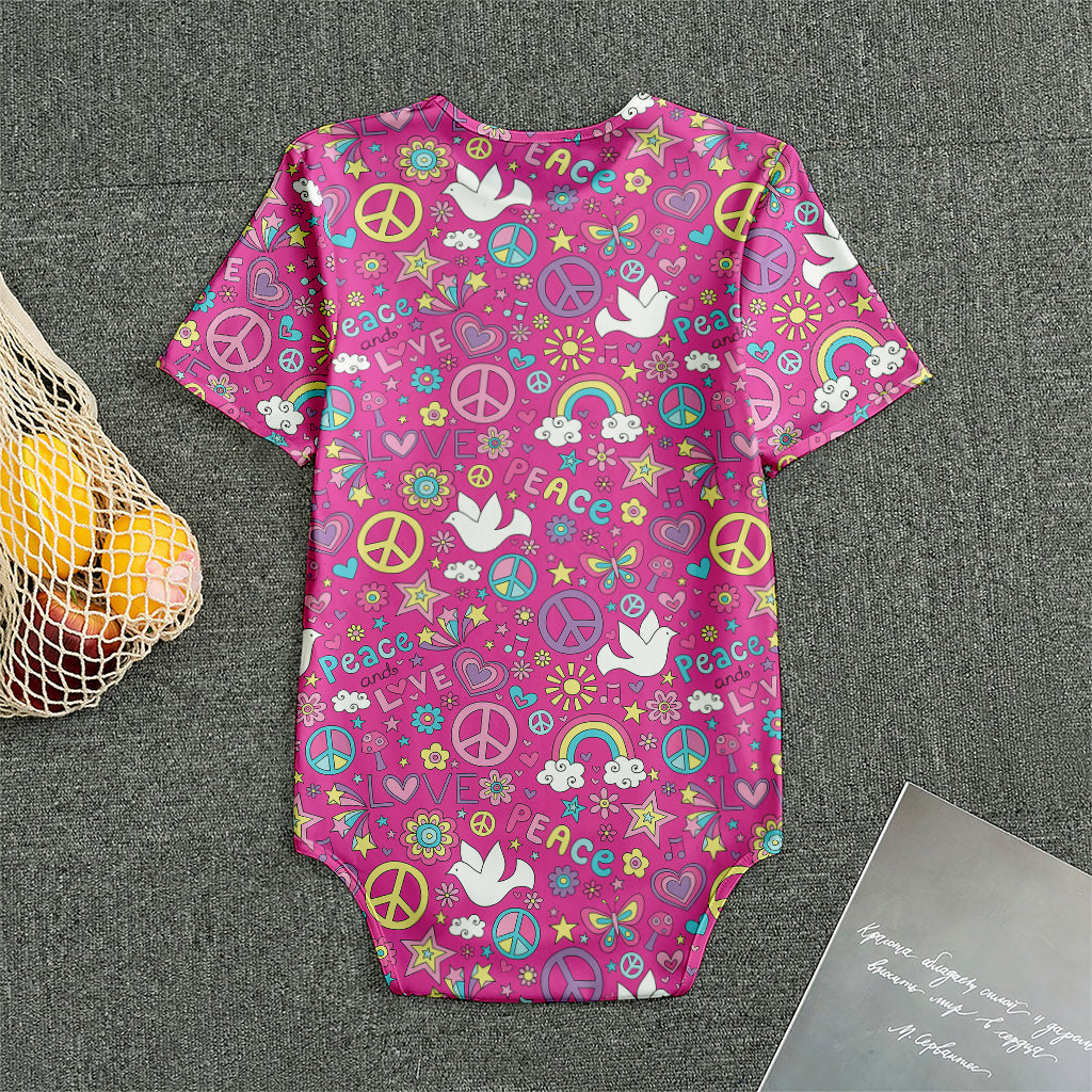 Girly Peace Sign And Love Pattern Print Men's Bodysuit