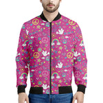 Girly Peace Sign And Love Pattern Print Men's Bomber Jacket