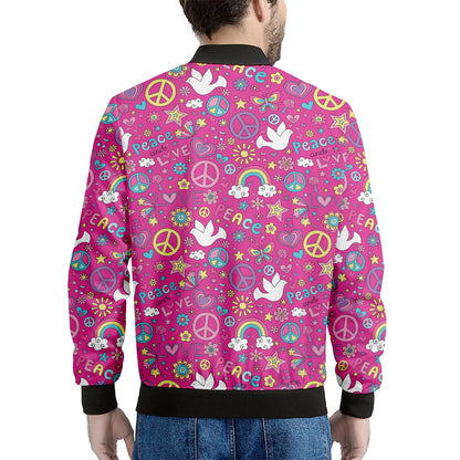 Girly Peace Sign And Love Pattern Print Men's Bomber Jacket