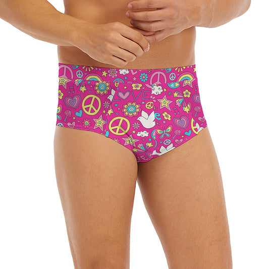 Girly Peace Sign And Love Pattern Print Men's Briefs