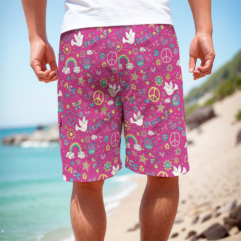 Girly Peace Sign And Love Pattern Print Men's Cargo Shorts