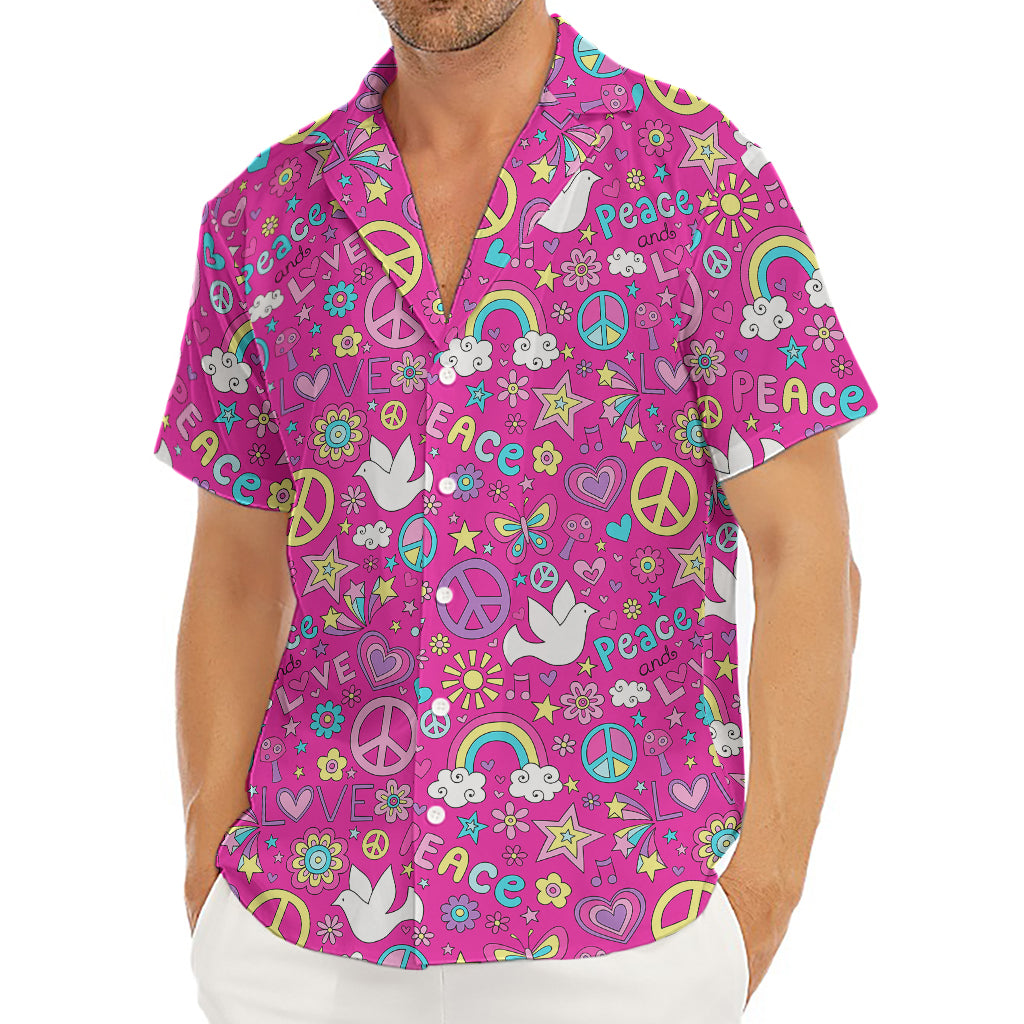 Girly Peace Sign And Love Pattern Print Men's Deep V-Neck Shirt