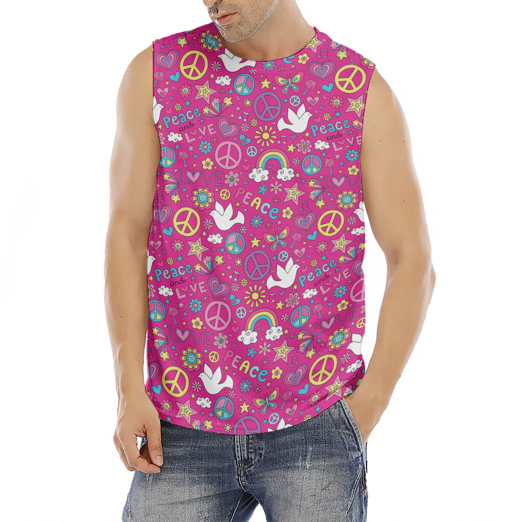 Girly Peace Sign And Love Pattern Print Men's Fitness Tank Top
