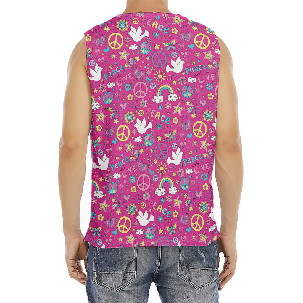 Girly Peace Sign And Love Pattern Print Men's Fitness Tank Top