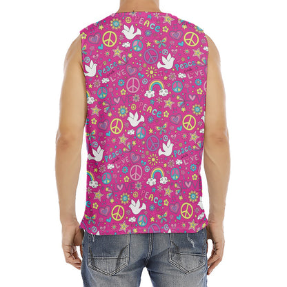 Girly Peace Sign And Love Pattern Print Men's Fitness Tank Top