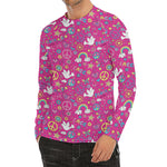 Girly Peace Sign And Love Pattern Print Men's Long Sleeve Rash Guard